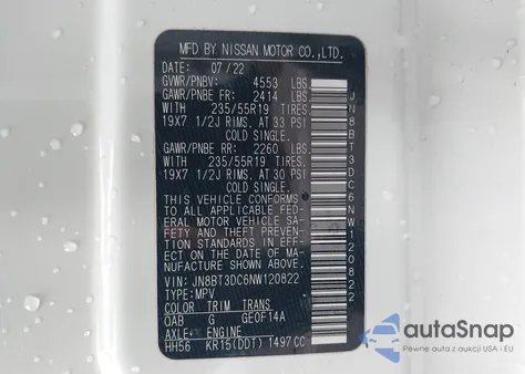 2022 Nissan Rogue Platinum Fwd z USA, uszkodzony, nr VIN JN8BT3DC6NW120822